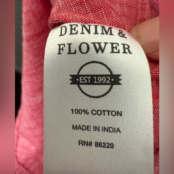 Men’s Denim & Flower cotton short sleeve button own shirt flamingos size Large - Picture 6 of 6